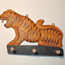 Handmade wood Bengal Tiger hanging wall peg rack item
