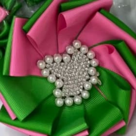 Pink and Green Brooch Pin w/ Ivy Center item