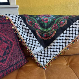 Small Triangle Keffiyeh - Black w/ Gold Coins or Color Beads item