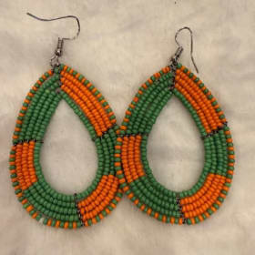Green/Orange beaded earring hoop (item 54) item