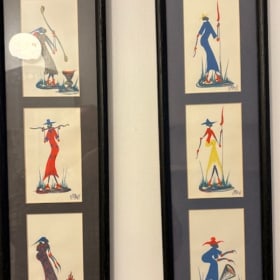 Paired village portraits, framed, Benin item