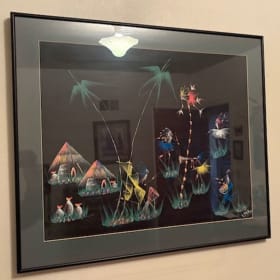 Framed Glass village scene Benin (black) item