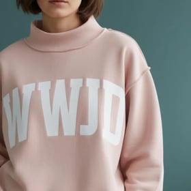 WWJD & AMEN' Print Reversible Mock Neck Sweatshirt item