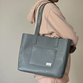 Large grey leather tote item
