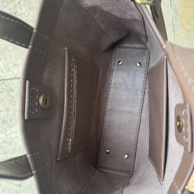 Medium leather tote with cross strap. taupeish? brown item