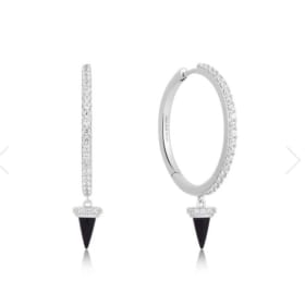 Ania Haie Silver Black Agate Drop Spike Hoop Earrings item