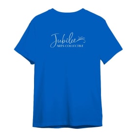 Blue T-shirt, cream lettering item
