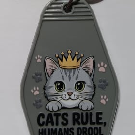 Photo of Cats Rule Humans Drool Grey Key Chain