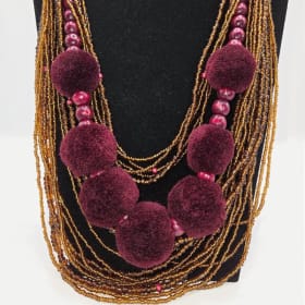 Burgundy Pompom one-of-a-kind Necklace item