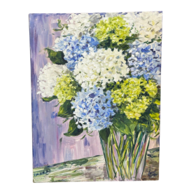 White, Green, and Blue Hydrangeas in Glass - Janine Villars item