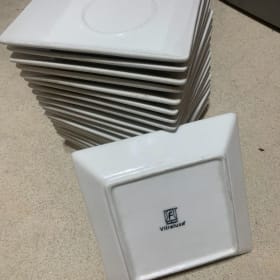 Square, small white plates--Lot of 19 item