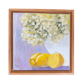 White Hydrangeas in White Vase w/Lemons-Janine Villars item