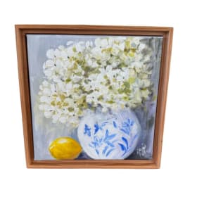 White Hydrangeas Chinoiserie Vase w/Lemon- Janine Villars item