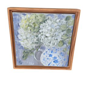 White and Green Hydrangeas in Chinoiserie Pitcher-J Villars item