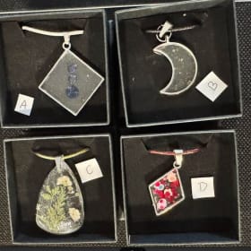 Resin necklace silver frame with leather chain item