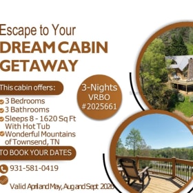 4 day - 3 night at cabin in Townsend item