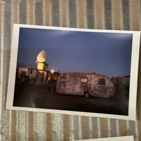 Artist John Wyatt @Egg Sculpture on Roof and Vintage Trailer item