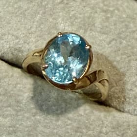 Blue Topaz and 14k Gold Pierced Earrings and Size Ring item
