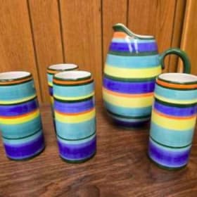 Ceramic Rainbow Pitcher & Four Glasses item