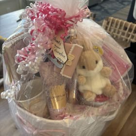 4) Pink and white bow theme w/ travel minky item