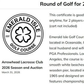 Round of Golf for 2 at Emerald Isle in Oceanside CA item