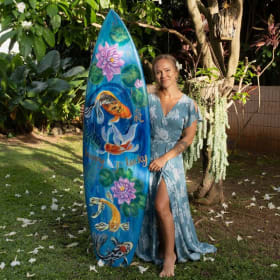 "Meraki" Acrylic Painting on 6' Surfboard by Deja Bronson item