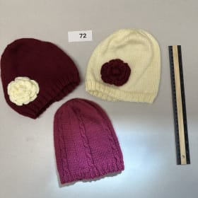 #72 maroon, pink, white knit hats by Patty Loeffler item