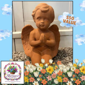 Terracotta Praying Cherub Statue item