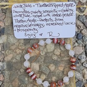 Item #7 - White Jade + Tibetan Stripped Agate Custom Bracele item