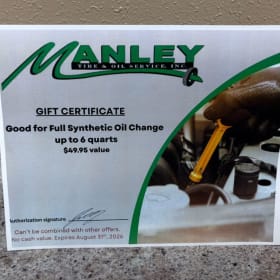 Manley Tire and Oil Synthetic Oil Change Certificate item