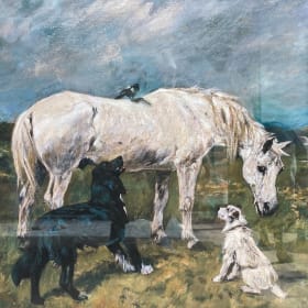 Equine & Canine Charm: Framed Horse and Dog Artwork item