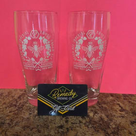 Remedy Brewing glasses and $25 gift card item