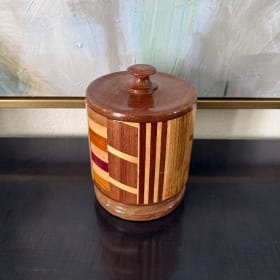 Segmented Multi-wood Vase with Lid item