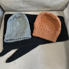 2 Hats and a Shawl, crocheted by local artist Amber Kohler item