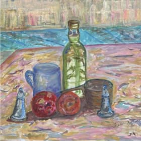 "Still Life in Glass and Apples" acrylic by S. Rothafel item
