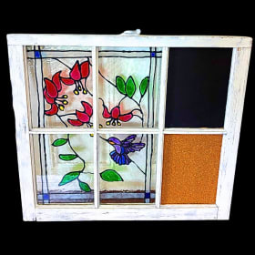 Painted Window Pane with Chalk and Cork Board item