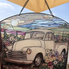 Beautiful Stained Glass 50s Chevy Truck Window Hanging item