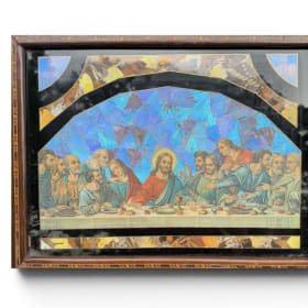 Brazilian Last Supper Butterfly Wings Inlaid Wood Glass Tray item