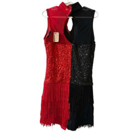 Weissman Red & Black Fringe Sequin Dance Romper – SA item