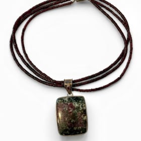 Sterling Eudialyte Pendant on 17” Garnet Bead Necklace item