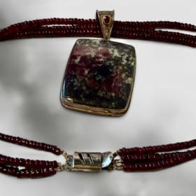 Sterling Eudialyte Pendant on 17” Garnet Bead Necklace item