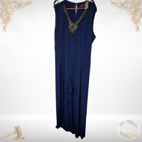 George Navy Beaded Neck Wide Leg Jumpsuit (Size 24) item