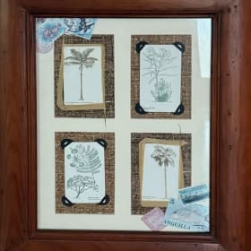 HANDMADE FRAMED MIXED-MEDIA TROPICAL COLLAGE item