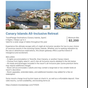5 Night All Inclusive Retreat to the Canary Islands for 2 item