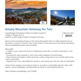 Smoky Mountain Getaway for 2 item