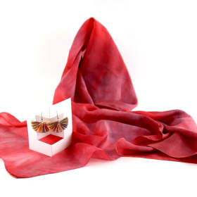 Hand-Dyed Silk Scarf with Hand-folded Fan Earrings item