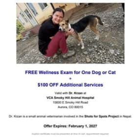 Photo of Complimentary Veterinary Exam + $100 Off Services