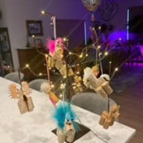 Christmas tree with lights and 11 cork ornaments item