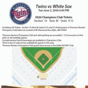 2 tickets to Champions Club Twins/White Sox w/parking item