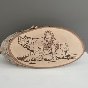 Œuvre sur bois pyrogravée par l'artisan Bruno Croteau item